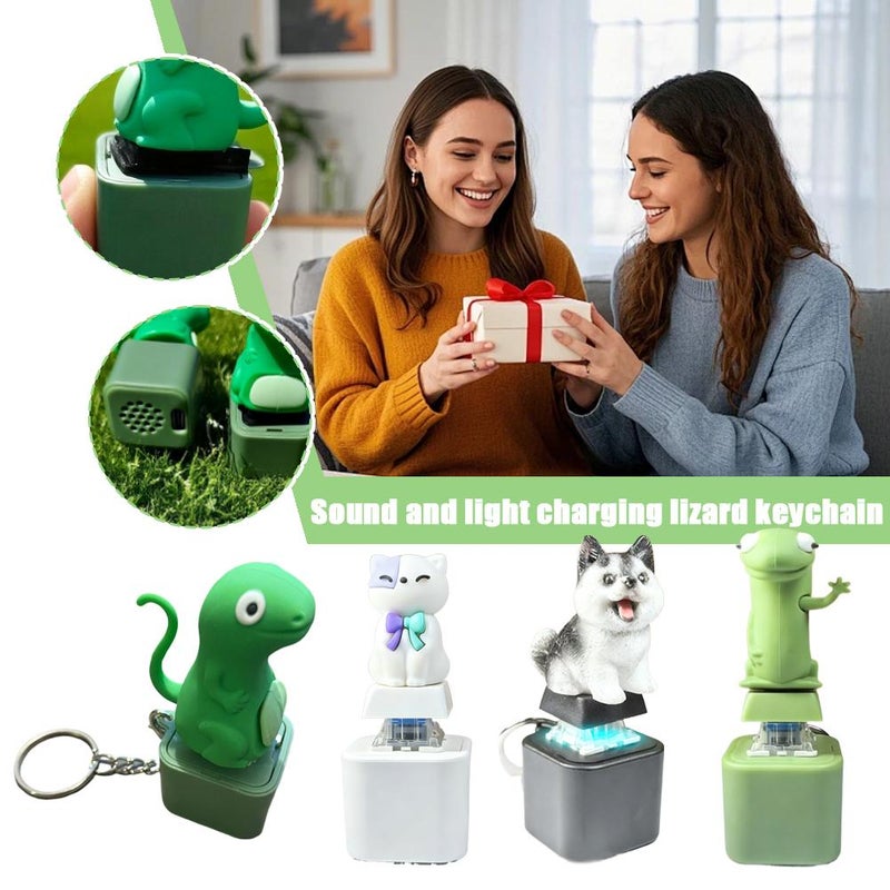 lizard keychain - lizard sound button, Fun Rechargeable Keychain with Colorful Lights, Portable Stress Reliever for Anxiety & Sensory Fun, Gifts for friends (Cat) - Image 3